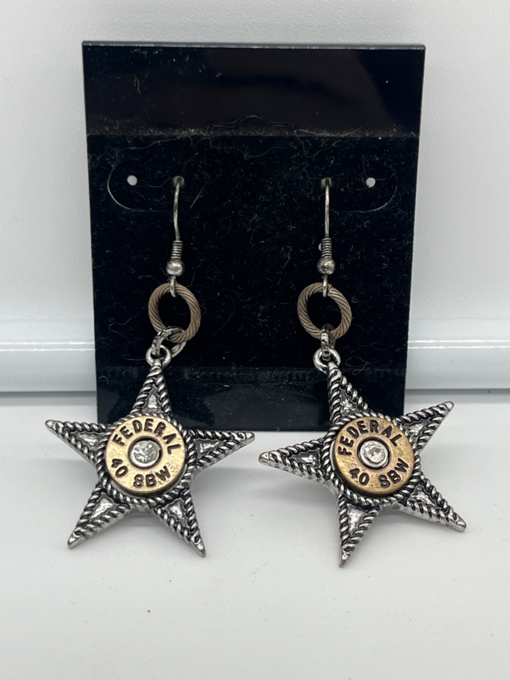 Arras Creations Western Star Metal Dangle Earrings, New